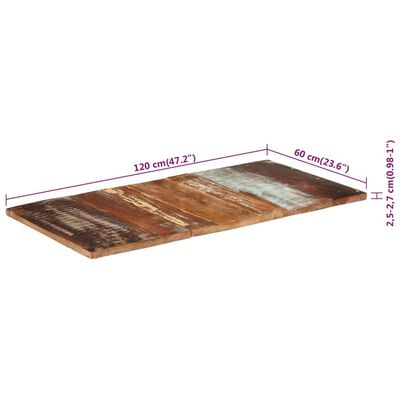 vidaXL Tampo de mesa 120x60x(2,5-2,7) cm madeira recuperada maciça