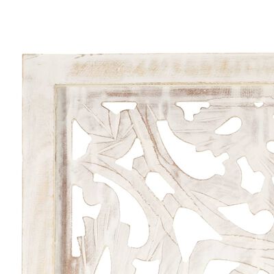 vidaXL Biombo esculp. mão 3 painéis 120x165 cm mangueira maciça branco