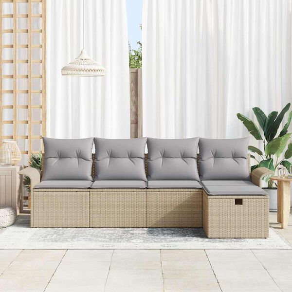 vidaXL Conjunto de Sofá de Jardim 5 pcs Bege Rattan Sintético
