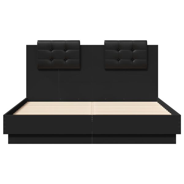 vidaXL Estrutura cama c/ cabeceira 135x190 cm derivados madeira preto