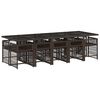 vidaXL 11 pcs conjunto jantar p/ jardim c/ almofad&otilde;es vime PE castanho