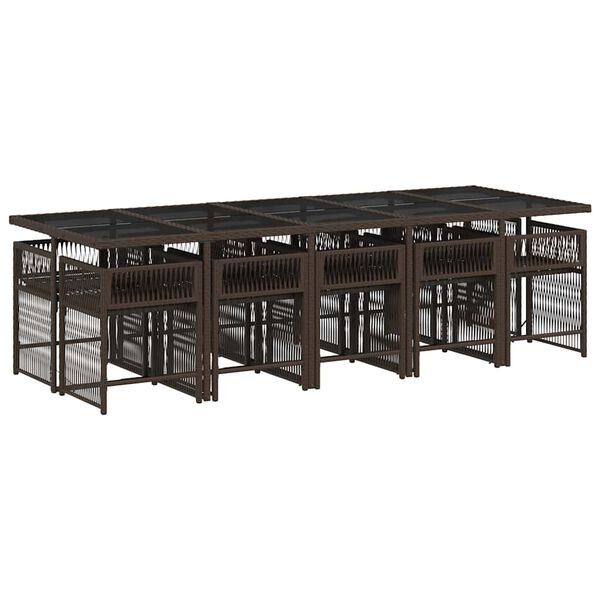 vidaXL 11 pcs conjunto jantar p/ jardim c/ almofad&otilde;es vime PE castanho