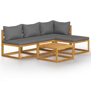 vidaXL 5 pcs conjunto lounge de jardim c/ almofad&otilde;es ac&aacute;cia maci&ccedil;a