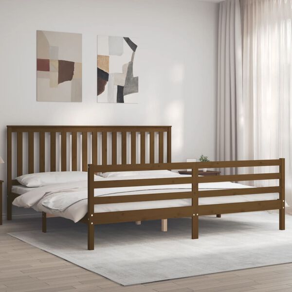 vidaXL Estrutura cama c/ cabeceira 200x200cm maci&ccedil;o castanho-mel