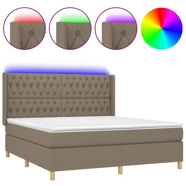 vidaXL Cama box spring colch&atilde;o/LED 180x200cm tecido cinza-acastanhado