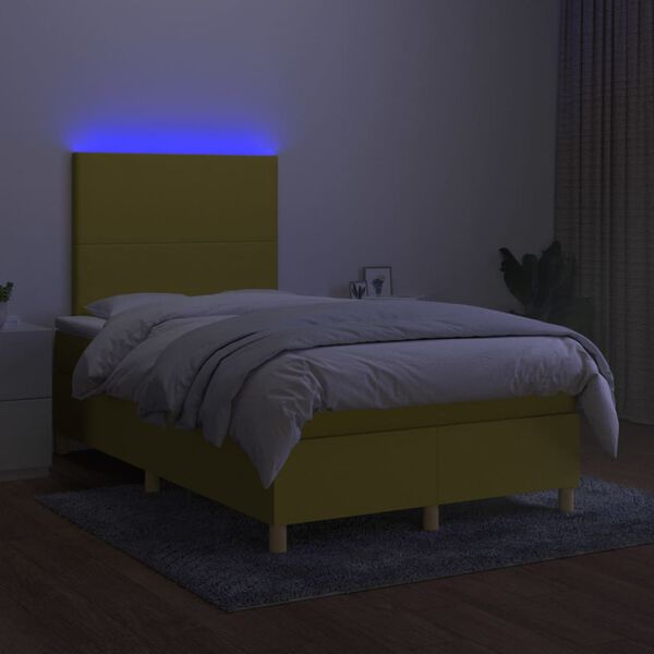 vidaXL Cama box spring c/ colch&atilde;o e LED 120x200 cm tecido verde