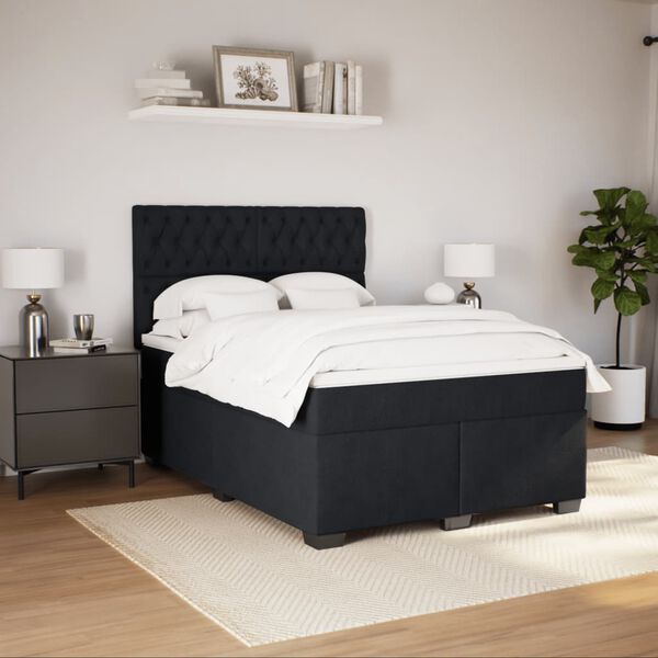 vidaXL Cama com molas/colch&atilde;o 140x190 cm veludo preto