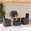 vidaXL 3 pcs conjunto de jantar p/ jardim c/ almofad&otilde;es vime PE preto