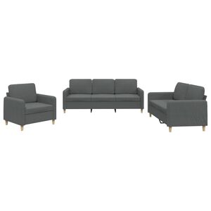 vidaXL 3 pcs conjunto de sof&aacute;s com almofad&otilde;es tecido cinzento-escuro