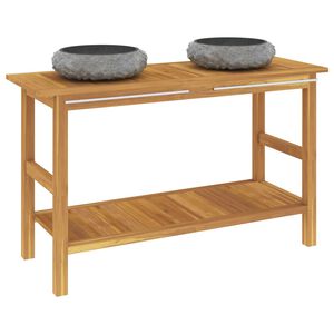 vidaXL Arm&aacute;rio casa de banho teca maci&ccedil;a c/ lavat&oacute;rios m&aacute;rmore preto