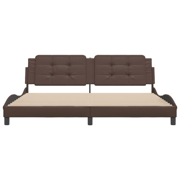 vidaXL Estrutura de cama sem colch&atilde;o Zadar 200x200cm couro artificial castanho