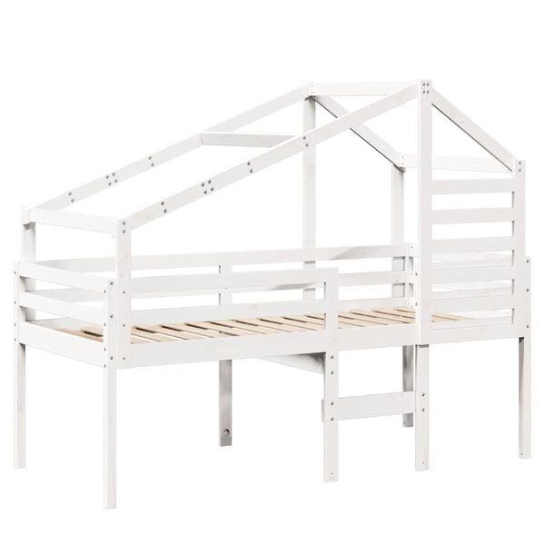 vidaXL Cama alta com telhado 90x200 cm pinho maci&ccedil;o branco