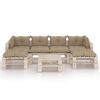 vidaXL 7 pcs conj. lounge de paletes p/ jardim com almofad&otilde;es pinho