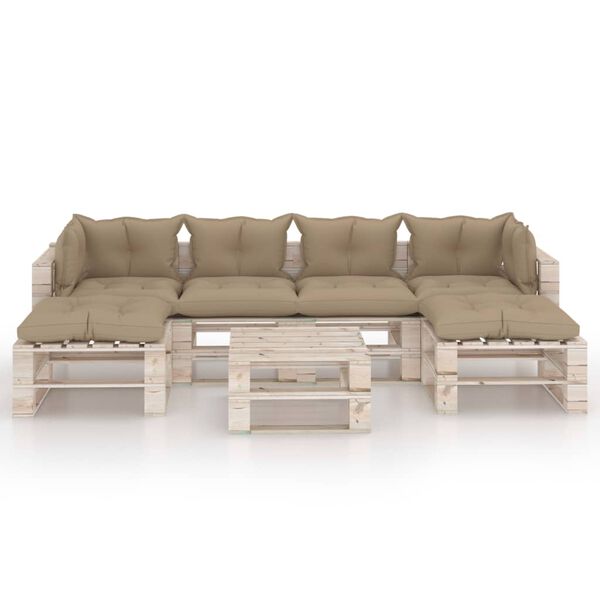 vidaXL 7 pcs conj. lounge de paletes p/ jardim com almofad&otilde;es pinho