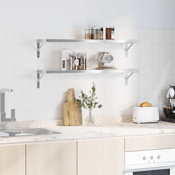 vidaXL Prateleiras de parede 2pcs 100x23,5cm a&ccedil;o inoxid&aacute;vel prateado