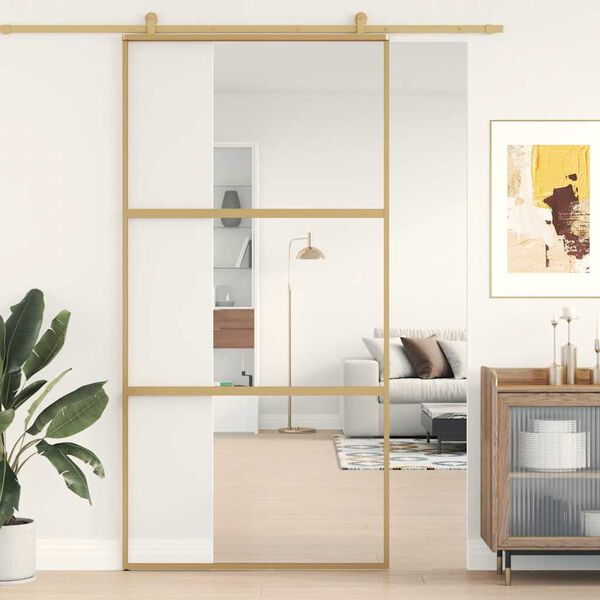 vidaXL Porta deslizante 102,5x205 cm vidro ESG/alum&iacute;nio dourado