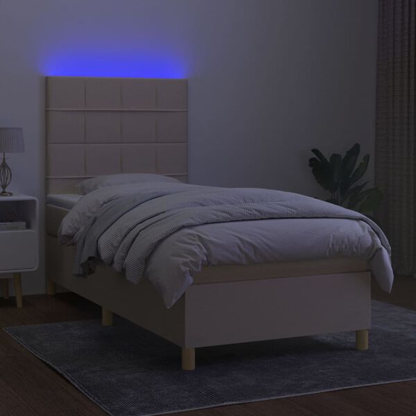 vidaXL Cama box spring c/ colch&atilde;o e LED 100x200 cm tecido cor creme