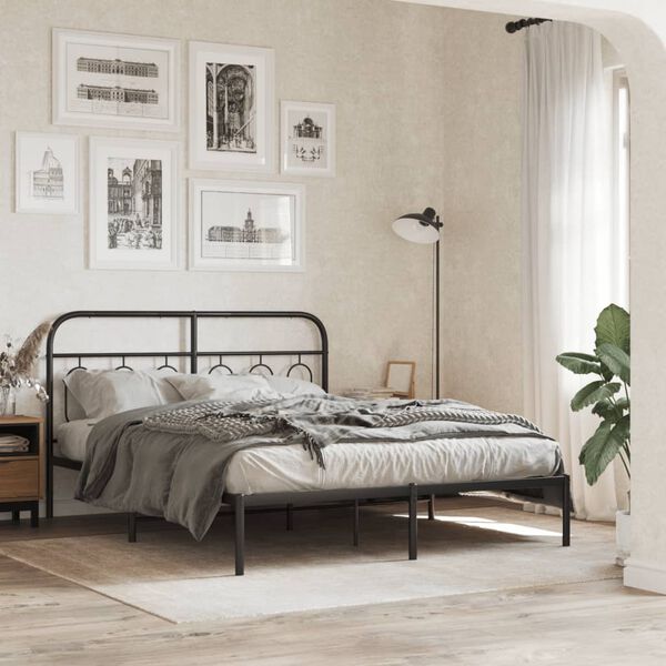 vidaXL Estrutura de cama com cabeceira 140x190 cm metal preto