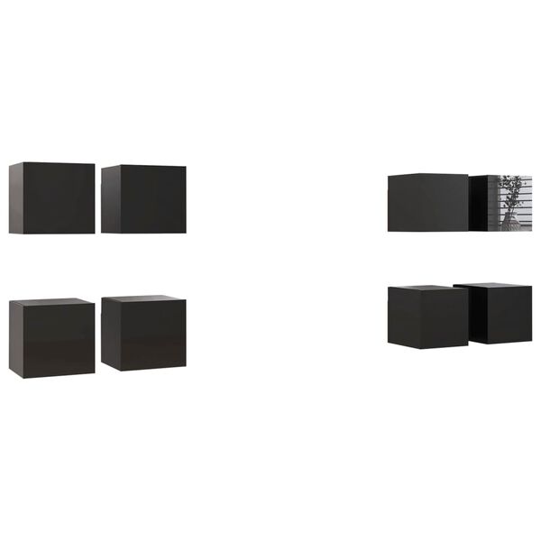 vidaXL M&oacute;veis de parede para TV 8 pcs 30,5x30x30 cm preto brilhante