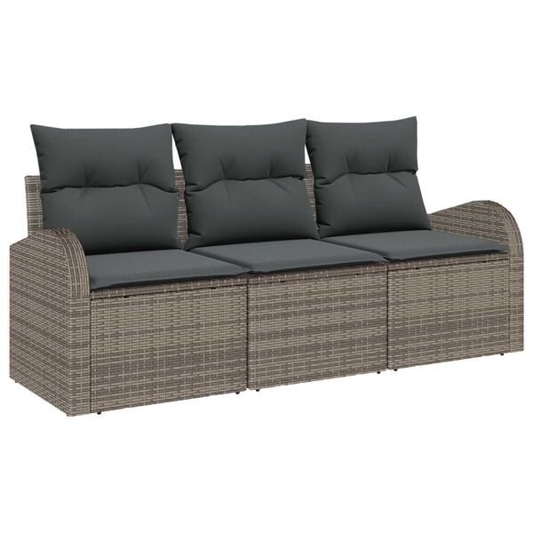 vidaXL Conjunto de Sof&aacute; de Jardim 3 pcs Cinzeto Rattan Sint&eacute;tico