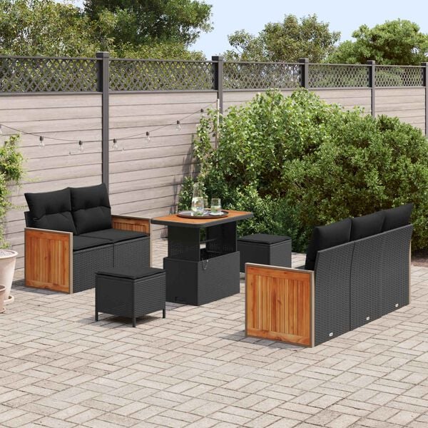 vidaXL Conjunto de Sof&aacute; de Jardim com almofada 8 pcs Preto
