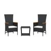 vidaXL 3 pcs conjunto de jantar p/ jardim c/ almofad&otilde;es vime PE preto