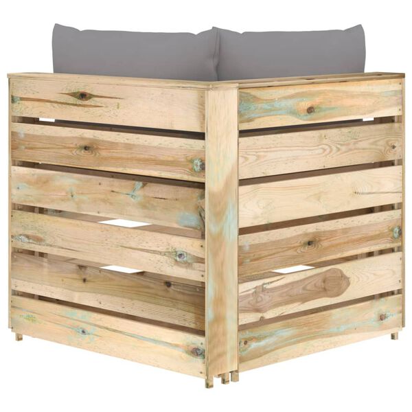 vidaXL Sof&aacute; de canto seccional c/ almofad&otilde;es madeira impregnada verde