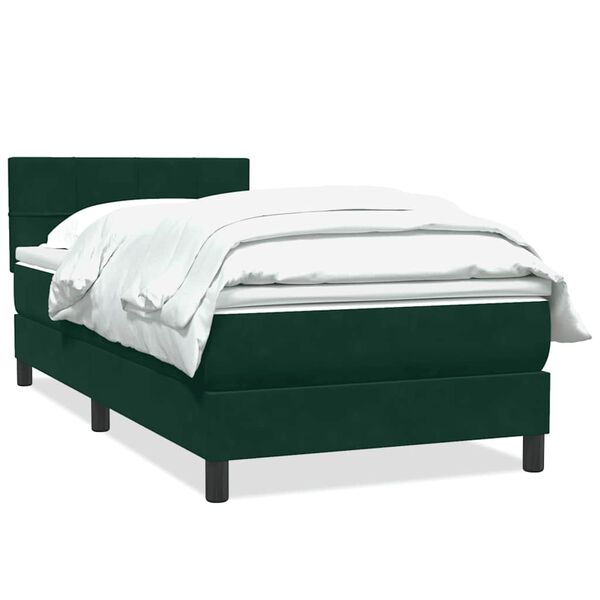 vidaXL Cama com molas/colch&atilde;o 90x220 cm veludo verde-escuro