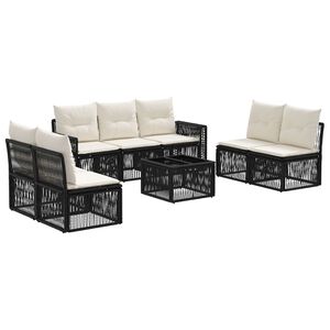 vidaXL Conjunto de Sof&aacute; de Jardim 8 pcs Preto e Branco Creme vime PE