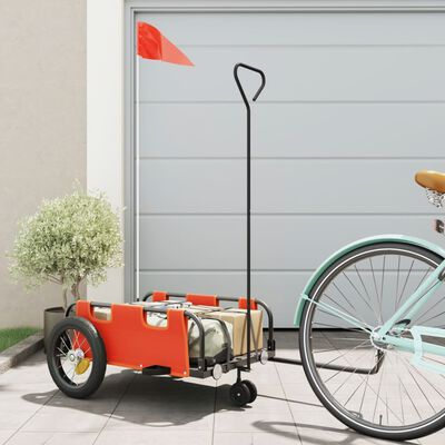 vidaXL Reboque de bicicleta tecido oxford/ferro laranja