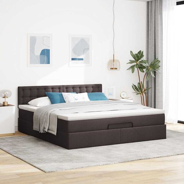 vidaXL Estrutura de cama otomana com colch&atilde;o 180x200cm castanho escuro