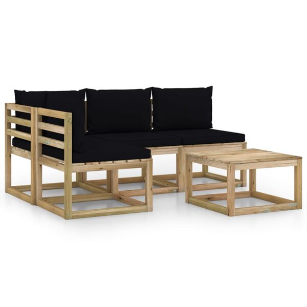 vidaXL 5 pcs conjunto lounge de jardim c/ almofad&otilde;es preto