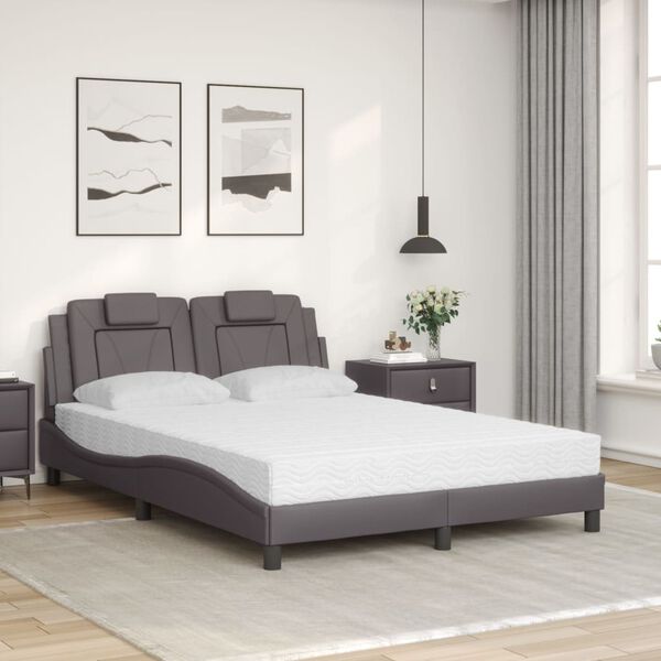 vidaXL Cama Viana com colch&atilde;o 140x190 cm couro artificial cinzento