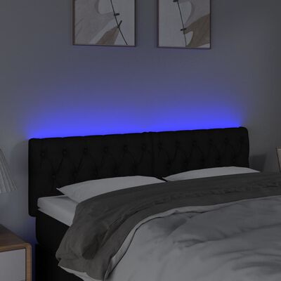 vidaXL Cabeceira de cama c/ luzes LED tecido 144x7x78/88 cm preto
