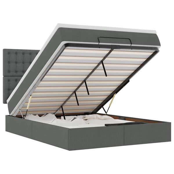 vidaXL Estrutura cama otomana colch&atilde;o 140x200cm tecido cinzento escuro