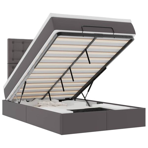 vidaXL Estrutura de cama otomana com colch&atilde;o cinza Couro falso