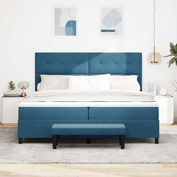 vidaXL Cama Box com colch&atilde;o Azul escuro 200 x 200 cm Veludo