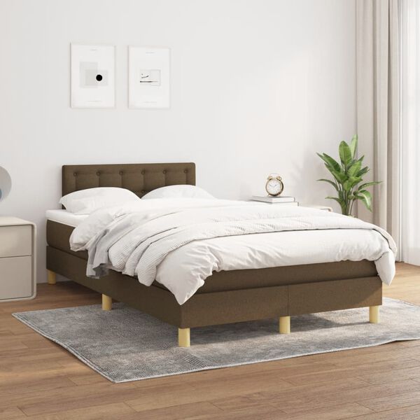 vidaXL Cama boxspring com colch&atilde;o 120x190 cm tecido castanho-escuro