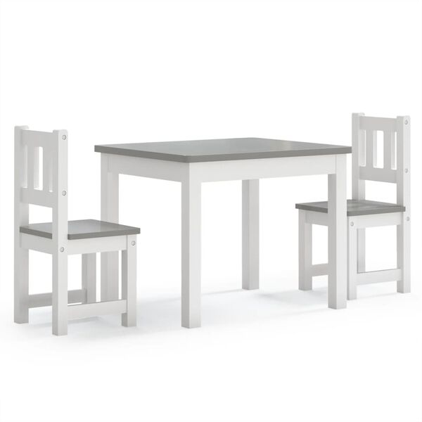 vidaXL 3 pcs conjunto mesa e cadeiras infantil MDF branco e cinzento