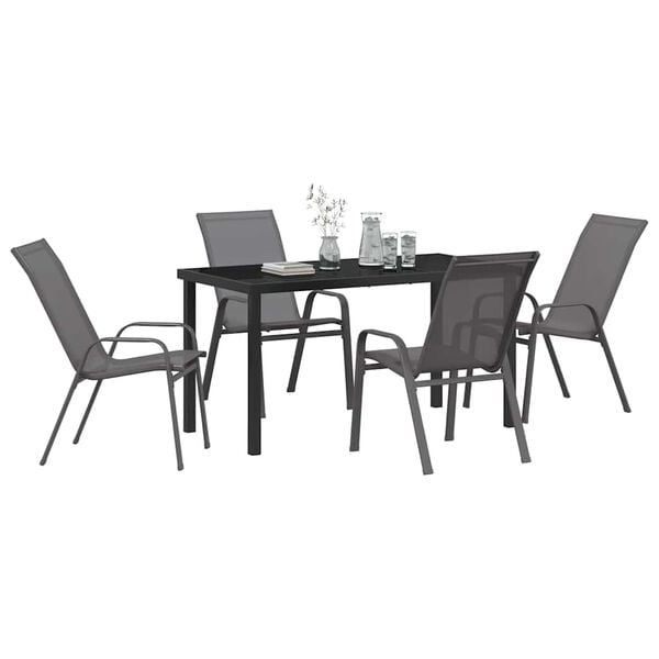 vidaXL Conjunto de Jantar para Jardim 5 pcs Cinza e Preto