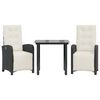 vidaXL 3 pcs conjunto de bistr&ocirc; com almofad&otilde;es vime PE preto