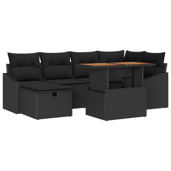 vidaXL Conjunto de Sof&aacute; de Jardim 7 pcs Preto vime PE