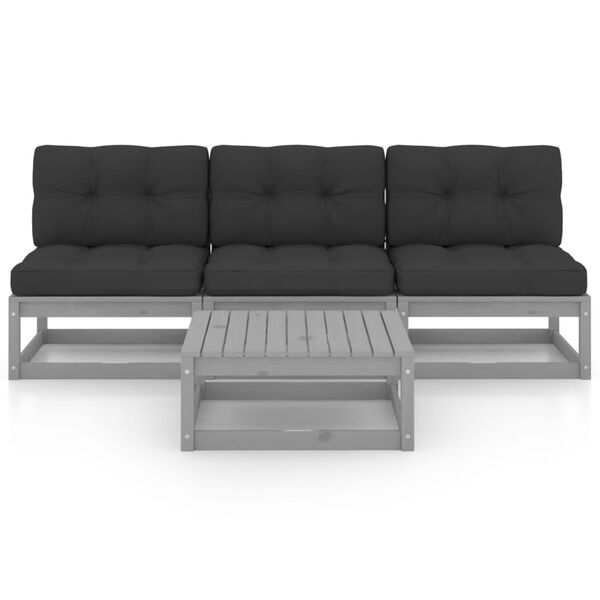 vidaXL 4 pcs conjunto lounge de jardim c/ almofad&otilde;es pinho maci&ccedil;o