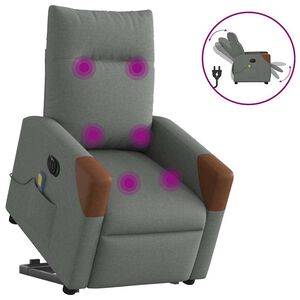 vidaXL Poltrona el&eacute;trica elevat&oacute;ria massagens tecido cinzento-escuro