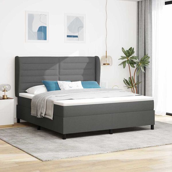 vidaXL Cama Box com colch&atilde;o Cinzento escuro 180 x 200 cm tecido