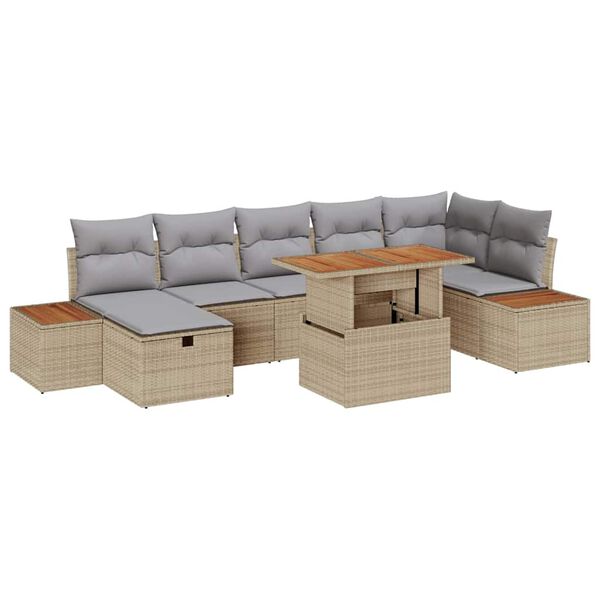 vidaXL Conjunto de Sof&aacute; de Jardim 8 pcs Bege Rattan Sint&eacute;tico
