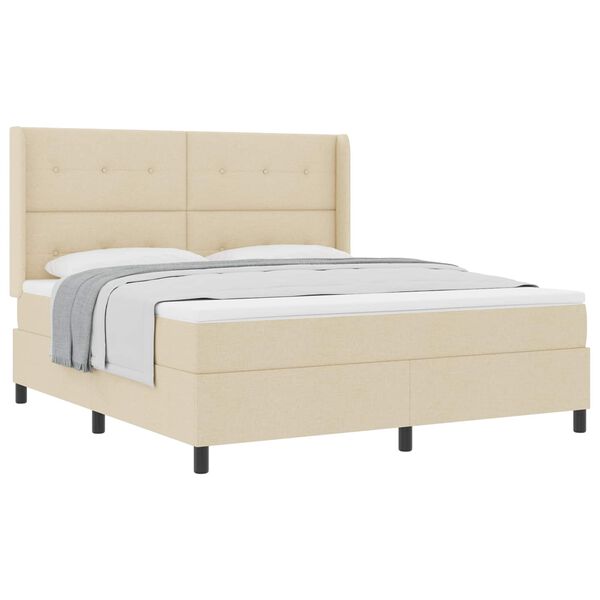 vidaXL Cama Box com colch&atilde;o com cabeceira Creme 180 x 200 cm tecido