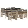 vidaXL 7 pcs conj. jantar jardim c/ almofad&otilde;es vime PE bege misturado
