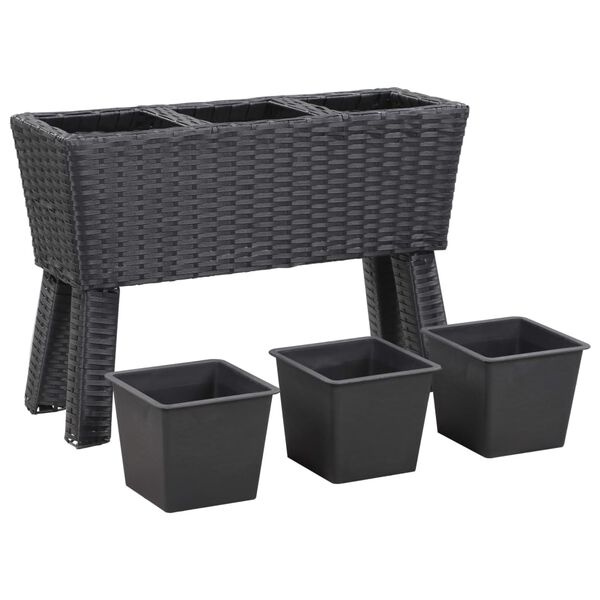vidaXL Floreira de jardim c/ pernas e 3 vasos 72x25x50cm vime PE preto