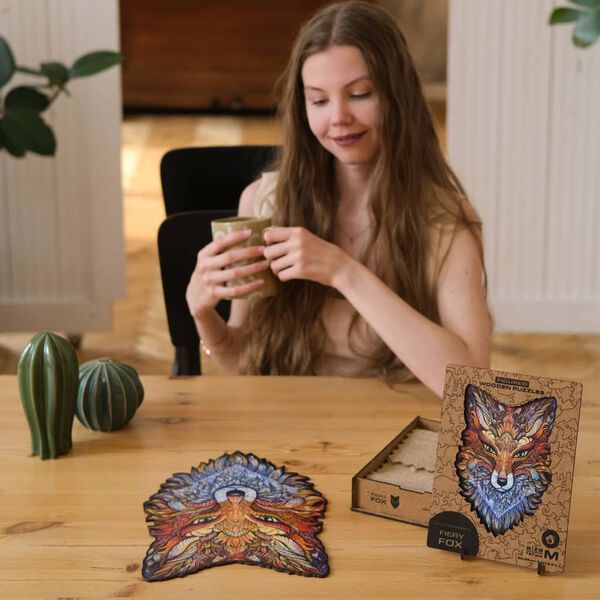 UNIDRAGON Puzzle de madeira 197 pcs Fiery Fox Medium 22x32 cm